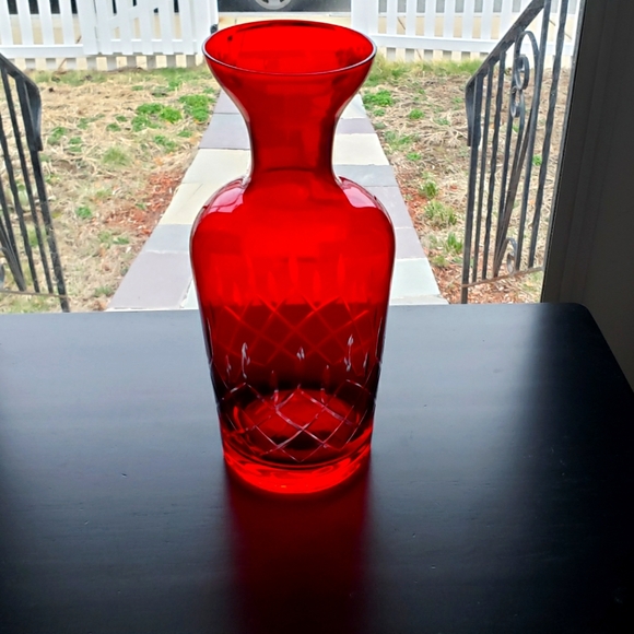 Vintage Ruby Red Flash To Clear Vase/Dicanter - Picture 1 of 16